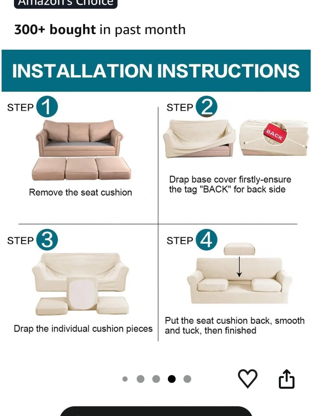 Cream Stretch Furniture Slipcovers - 6 Pieces - Couch and Chair